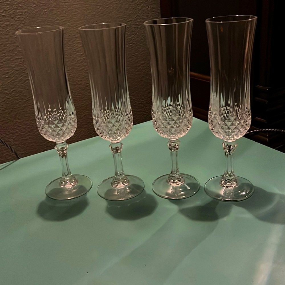 ✨ Vintage Bohemian Crystal Champagne Flutes – Set of 4